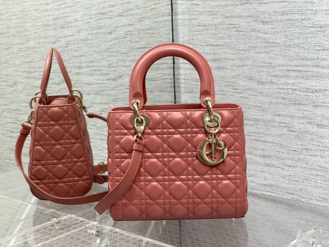 Medium Lady Dior Bag Coral Cannage Lambskin